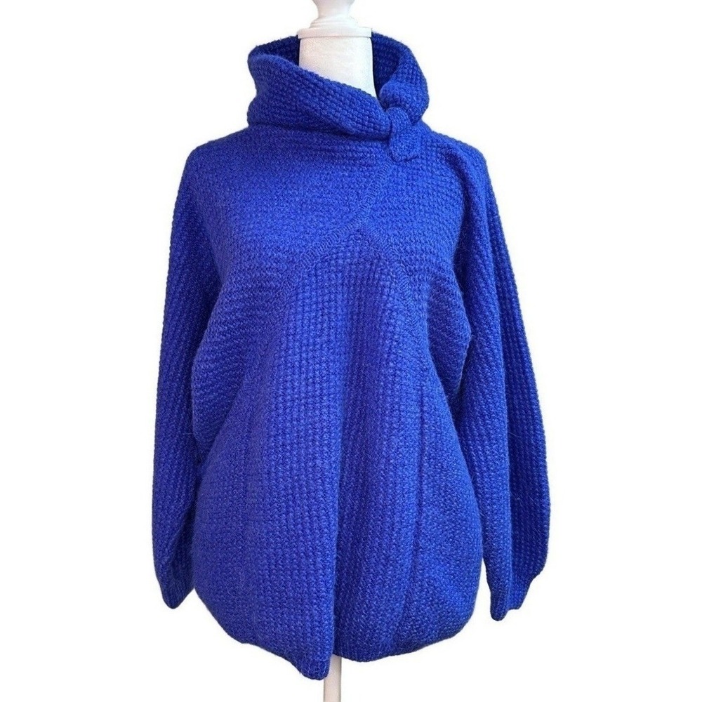 Helen Hamann‎ Hand Knitted 100% Alpaca Blue Oversized Cowl Neck Sweater M